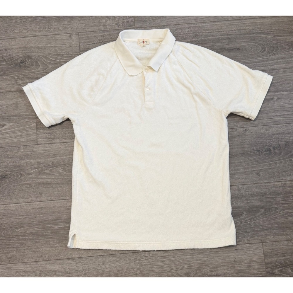 Vintage J.Crew White Terry Cloth Polo Shirt L‎ Red Oarsman Label 2000s Coastal